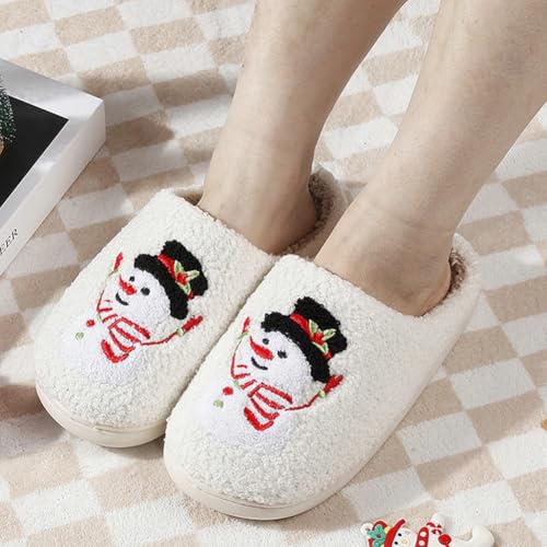 Rungion Furry House Slippers for Women Men Christmas Halloween Warm Soft Indoor Slippers Cute Elk Snowman Tree Winter Slides2