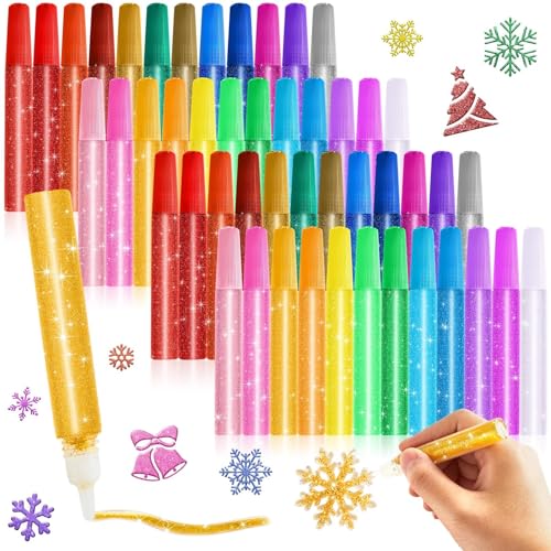 gisgfim 48 Pack Glitter Glue Pens 24 Color Washable Glitter Glue Stick Set 0.35 Oz Rainbow Gel Pens for Arts Crafts DIY Projects Slime Supplies Scrapbooking Cards Decorating Supplies