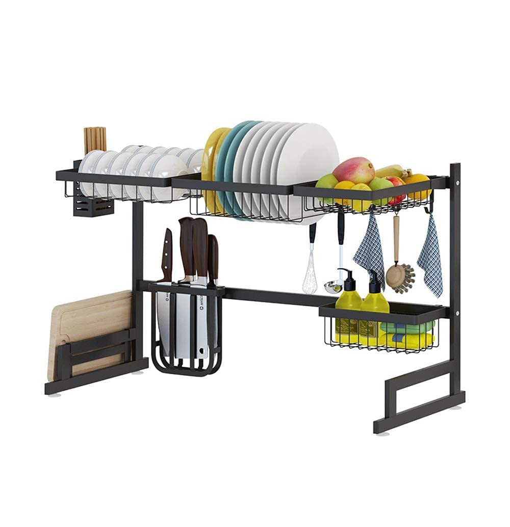Support de Cuisine en Acier Inoxydable Noir, égouttoir à Vaisselle, Couteau, Baguettes, Support de Rangement pour ustensiles de Cuisine, Support d'évier de Cuisine (33,4 x 12,6 Pouces)
