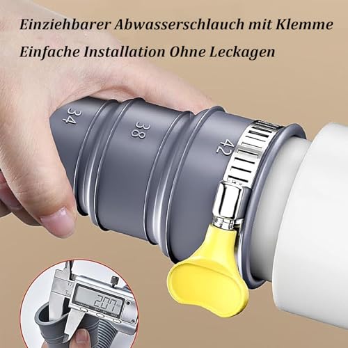 Beiyan 5M Zusammenklappbares Abwasserschlauch Wohnwagen mit Verstellbarem Adapter, Ablaufschlauch Waschmaschine für Wohnmobil, Anhänger und Wohnmobil Anhänger, auslaufsicher, platzsparendes Design