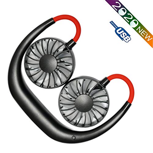 DCONMEE Hands Free Fan Rechargeable Portable USB Fan Neckband Mini Neckband Personal Fan, Headphone Design Wearable Portable 360 Degree Free Rotation (3 Speeds, 4-12 Working Hours) (Black)
