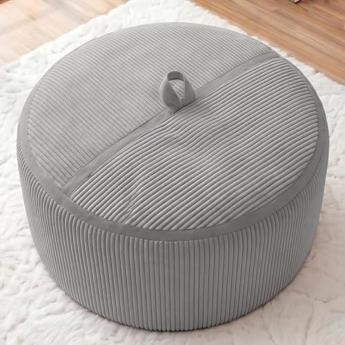Image of 3FT Bean Bag Chair 3'Big Bean Bag Chairs with Adults, Large Beanbag Chair | Bean bags with Machine Washable Cover Corduroy Fabric, Comfy Chairs for Living Room, Bedroom, Dorm, Lightgrey