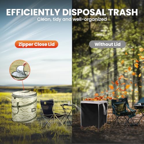 Image of Pop-Up Trash Bin with Removable Divider, Heavy Duty Bottom, Collapsible Storage for Camping, Laundry, Storage and Garden, Waterproof and Tear Resistance Material with Air Vent, Green
