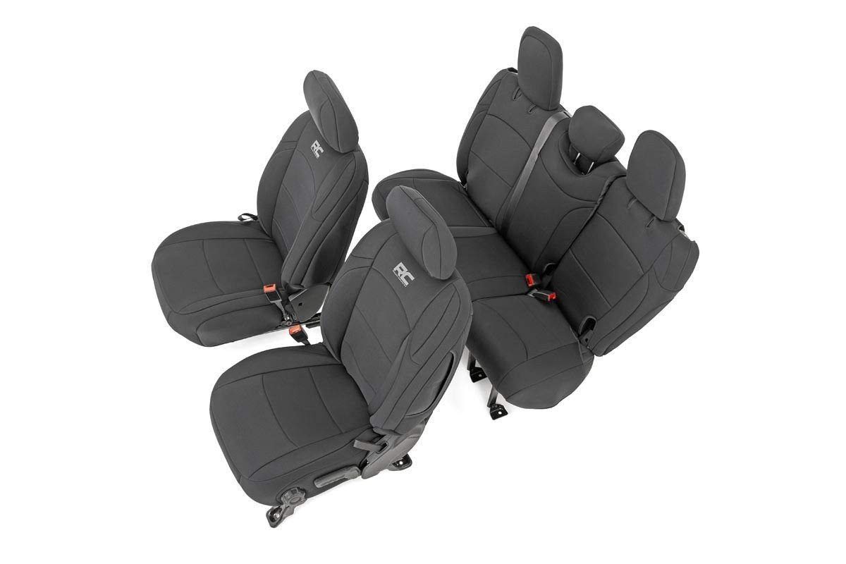 Rough Country Neoprene Seat Covers for 18-22 Jeep Wrangler JL | 4-Door - 91012,Black, Front/Rear