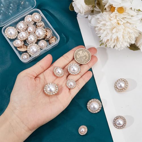 NBEADS 24 Pcs 4 Sizes Metal Flower Pearl Button - Image 3