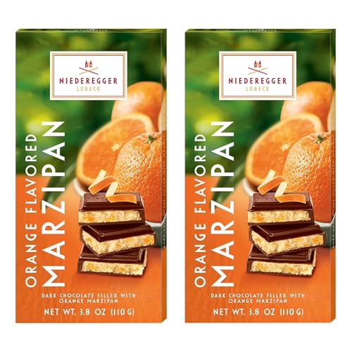 Niederegger Dark Chocolate Orange Marzipan Bar 110g/3.8 oz | Covered with crisp dark chocolate. | Authentic. Premium | Handcrafted in Germany since 1806 | Pack of 2