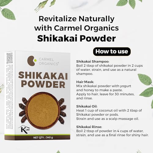 Image of CARMEL ORGANICS Shikakai Powder 340g - Natural Hair Cleanser & Conditioner - Promotes Healthy Scalp and Hair Care, Natural, No Added Preservatives,Sikakai Podi