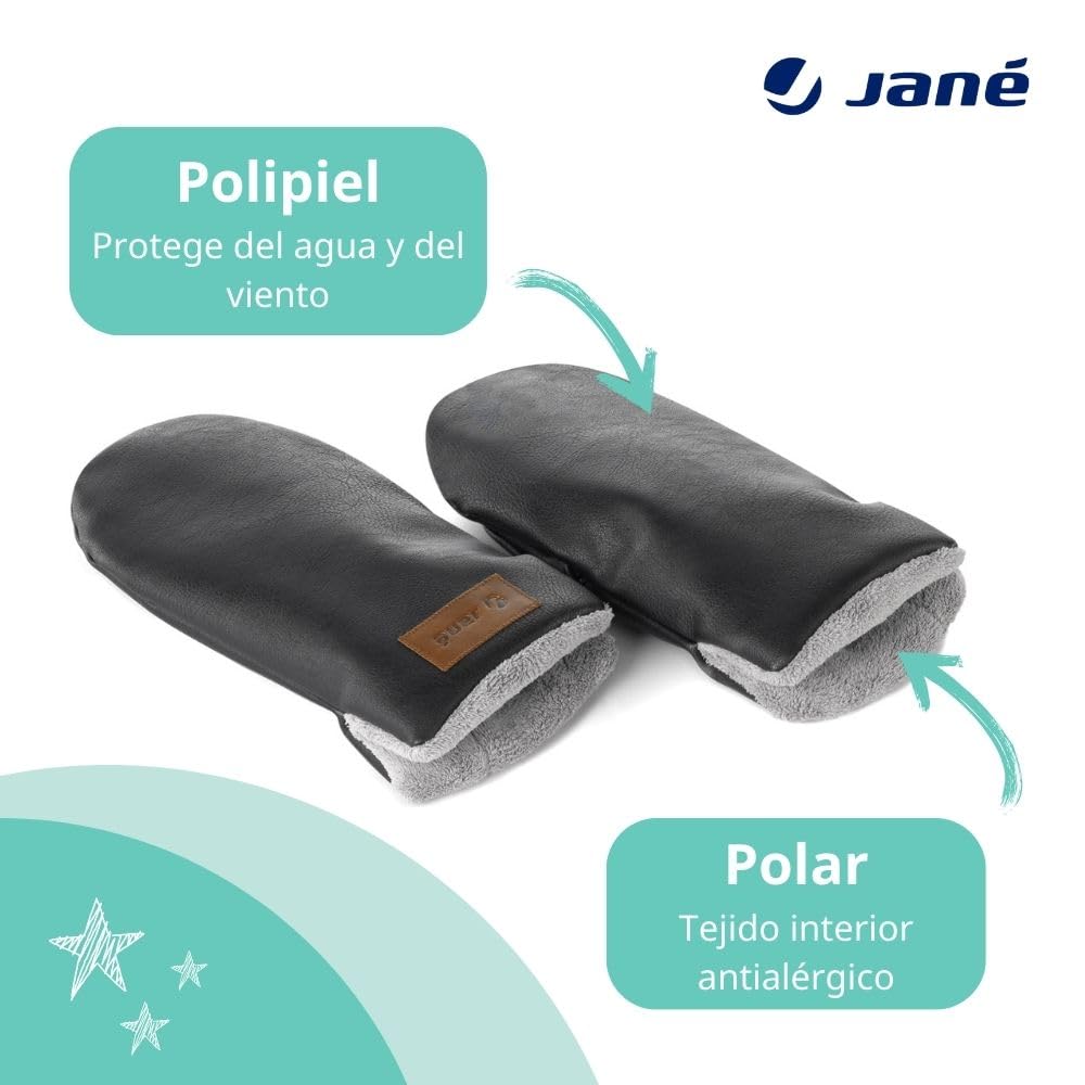 Jané Manoplas Carrito Bebé Invierno, Impermeables y Cortaviento, Forro Polar Interior, Sistema Imantado, Universales, Negro