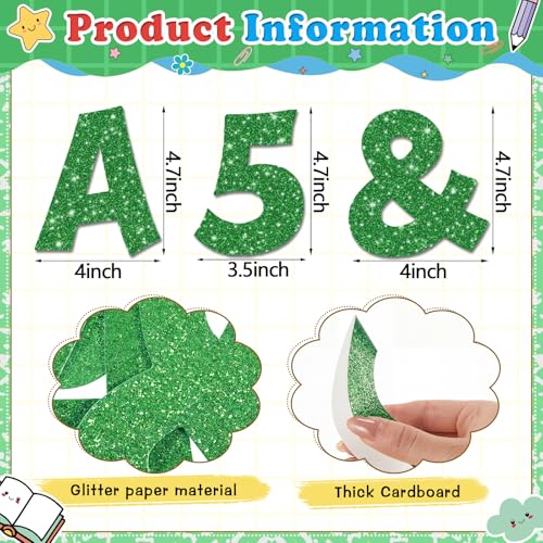 Image of Colarr 144 Pcs Glitter Bulletin Board Letters for Classroom Alphabet Punctuation Symbol Cutout Die-Cut Poster Letter with Adhesive Dot School Party Holiday Decor Display (Green,4 Inch)