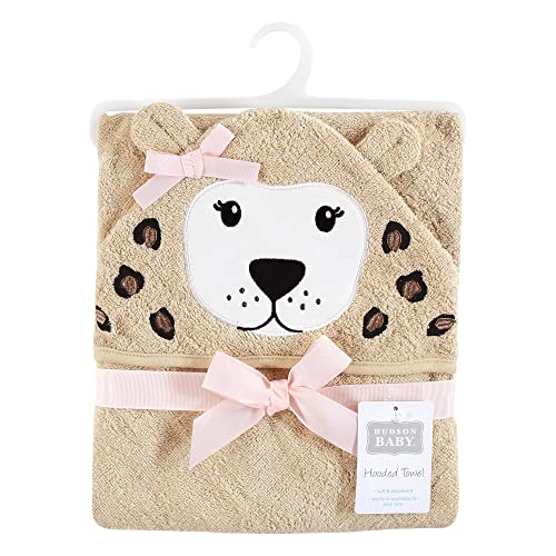 Image of Hudson Baby Unisex Baby Cotton Poly Animal Face Hooded Towel, Leopard, One Size