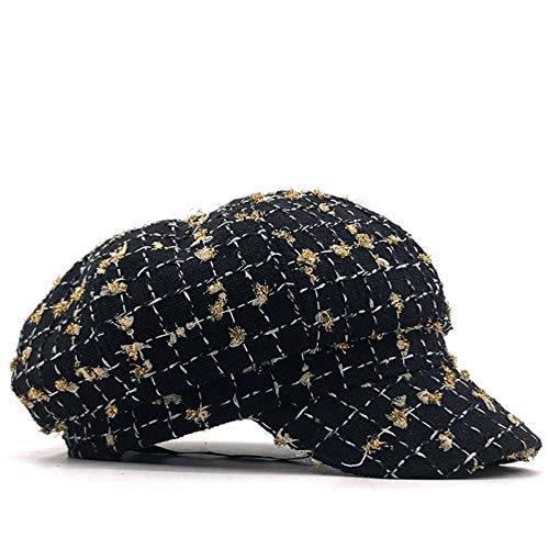 DHDHWL Béret Automne Et Hiver Dames Chapeau Femme Chapeau Carreaux Coton Newsboy Chapeau Femme Casual Chapeau Béret Hiver Fille Peintre Chapeau Femme (Couleur : Noir, Taille du bonnet : 55 58 cm)