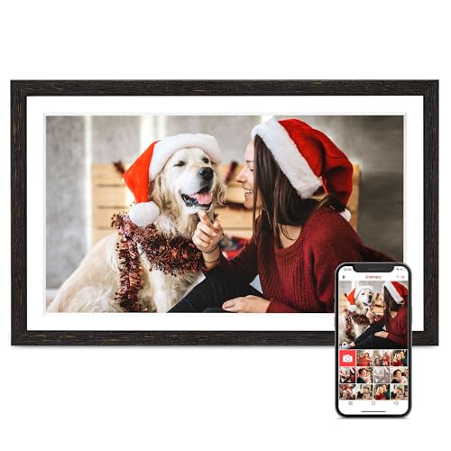 Image of Digital Picture Frame, Frameo 15.6 Inch WiFi Digital Frame Large Display | 1920*1080 IPS FHD Touchscreen, 32GB, Wall-Mountable, Share Picture Video, Electric Photo Frame, Mom Gifts, Black Woodgrain