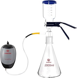 2000ml Glass Vacuum Suction Filter, Lab Vacuum Filtration Distillation Apparatus for Filtering in Lab with 300mL Graduated Funnel and Vacuum Pump