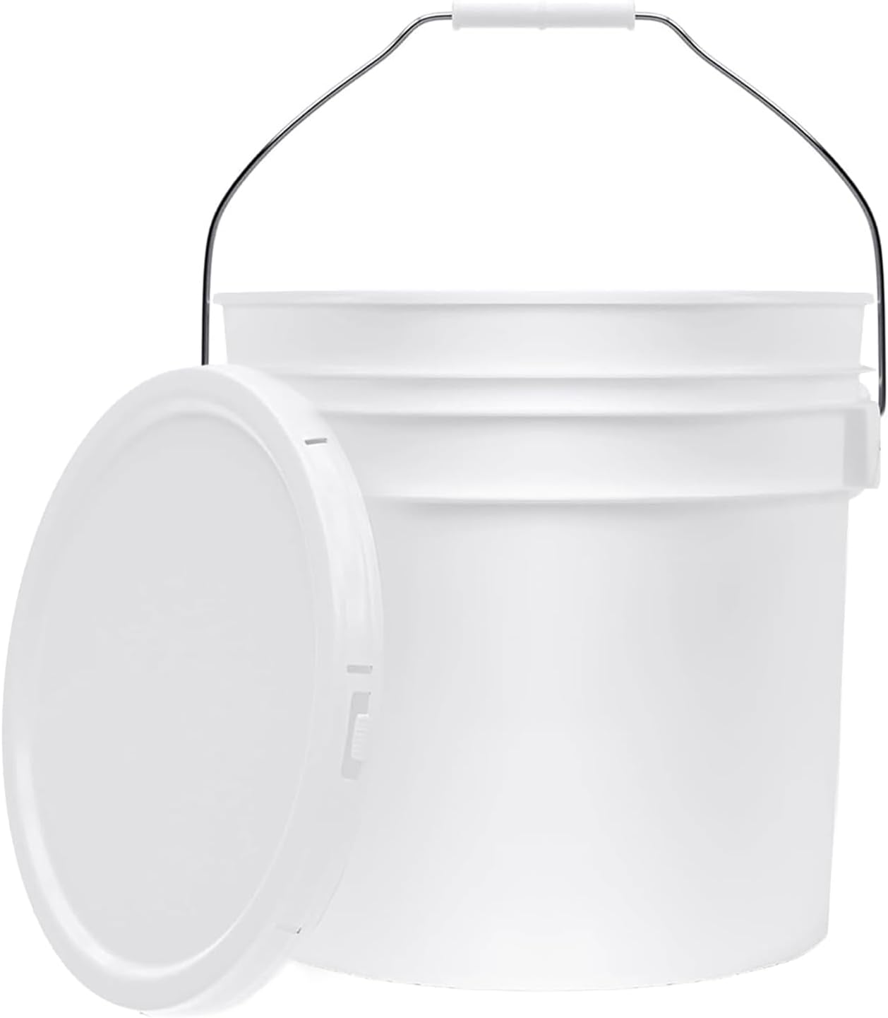 5-Gallon White Bucket Pail Container with Lid | Food Grade | Heavy-Duty 90MIL Extra Durable | Metal Handles with Plastic Grip for Easy Carrying | Multi-Use | Easy Stack and Store | BPA Free - 6 Pack