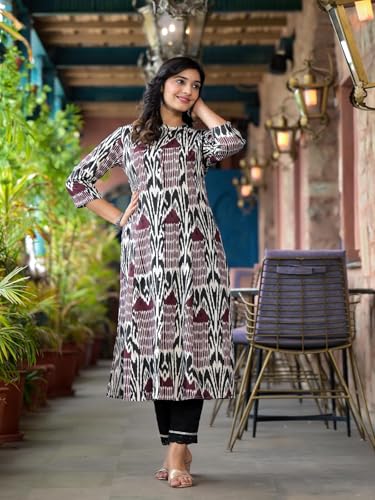 Image of Juniper Multi Color Ikat Printed Liva Rayon Kurta with Button Closure