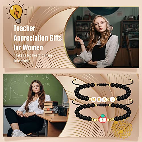 Teacher Appreciation Bracelet Gifts for Women Initial Beaded Bracelets Back to School Thank You Teacher Gifts 2pcs Link Bracelet New Teacher Graduation Gift Birthday Retirement Teachers' Day Jewelry