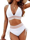 DORGKIRA Trajes de Baño Dividido para Mujer, Bañador con Cuello en V Profundo de Cintura Alta, Bañador con cordón de...