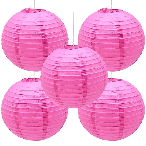 Hocansen Lot de 5 lanternes en papier rondes de 30,5 cm en forme de boule pour décoration de fête, mariage, jardin (rose)