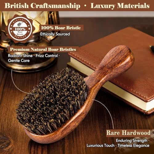 Small 100% Boar Bristle Hair Brush British Craftsmanship Handmade Detail