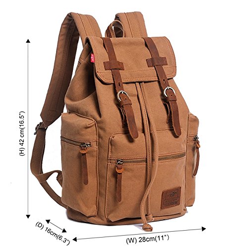 Image of Vintage Canvas Backpack, HuaChen Mens Travel Rucksack for Laptop Hiking School Bookbag
