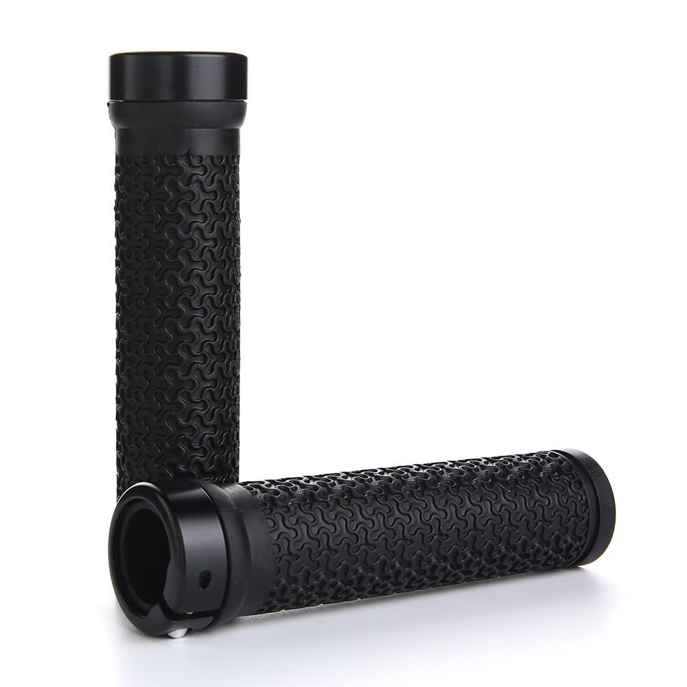 Puños de goma para bicicleta, manillar ergonómico antideslizante con anillos de bloqueo de aleación para ciclismo de montaña, color negro, 130 mm