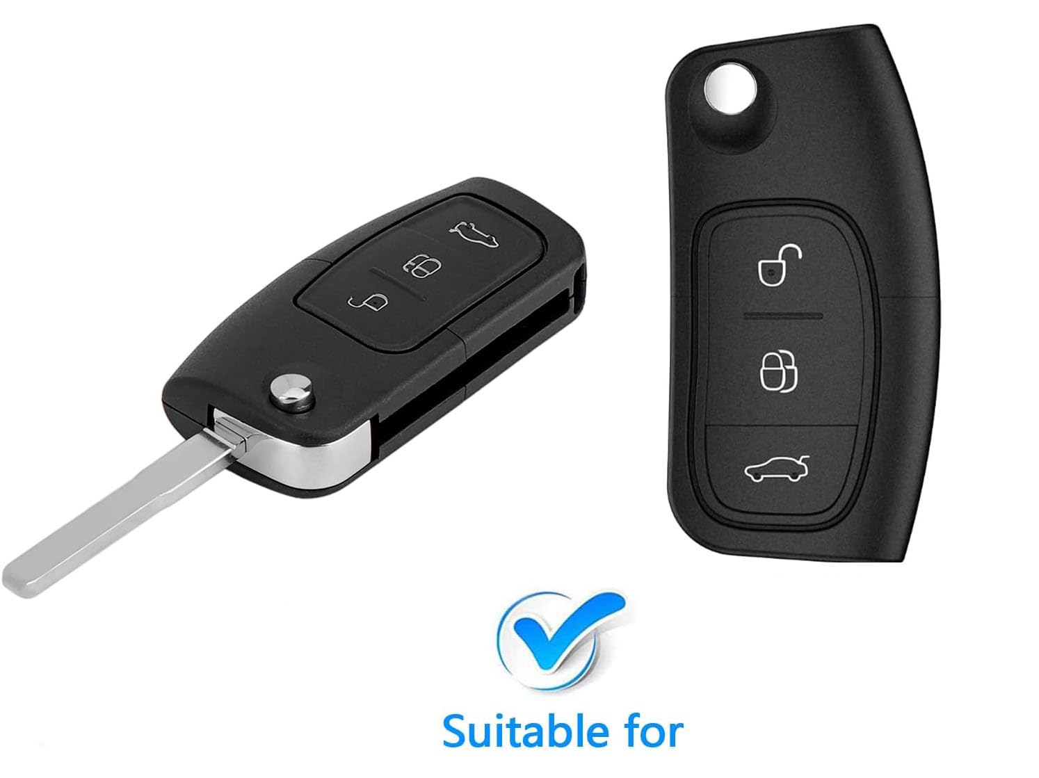 Coque De Clé Voiture Pour Ford Fiesta Focus Etc. - 3 Boutons Rabattable - Alliage + Cuir Marron