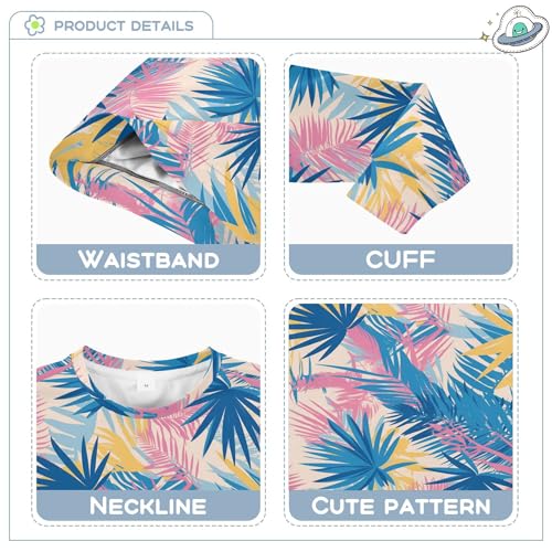 JUNZAN Palm Leaves Beige and Blue Big Boys Hooded Sweatshirt Crewneck Hoodies for Girls Sports 4T3