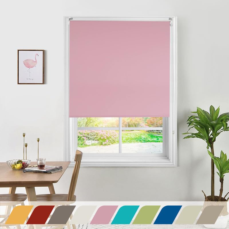 Deco Window 100% Blackout Roller Blinds for Windows Sun, UV Protection & Glare Resistant for Home & Office 3Ft x 7Ft (W x H) Pink