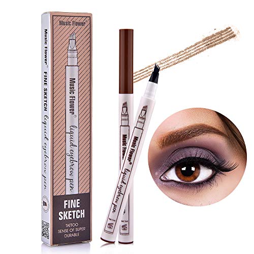 Waterproof Microblading Eyebrows Pen- for Brow Tint Tattoo Eyes Makeup with Liquid 3D Eyebrows Fork Tip Chestnut Color Tattoo Brow Gel