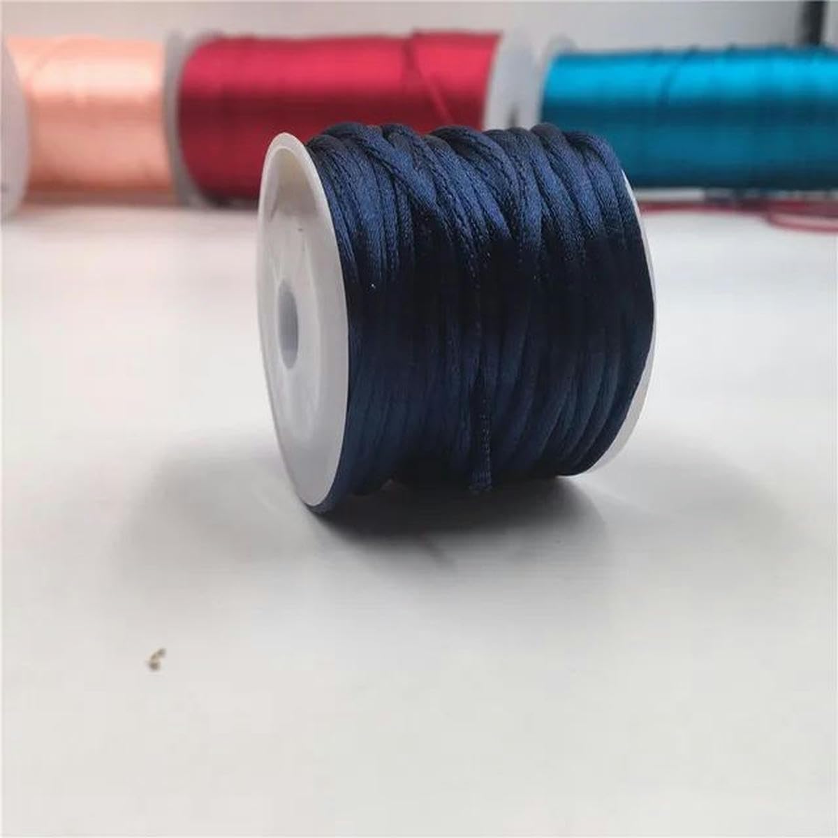 2 mm, 10–225 m/Rolle, chinesischer Knoten, Satinschnur, geflochtene Seide, Makramee-Seil, Faden, Draht, DIY-Armbänder, Herstellung von Schmuckstücken, Perlen-Marineblau, 508–100 m Rolle
