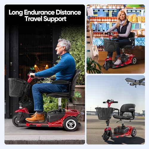 Image of 3 Wheel Mobility Scooters for Adults，Collapsible Electric Powered Wheelchair，Portable Compact Motorized Scooter for Travel，Long Range Power，Battery with Charger，Basket and Cup Holder