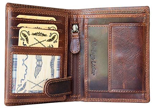 FLW Men's Brown Glazed Genuine Leather Wallet with RFID (Data Protection) - Wing Embossed3