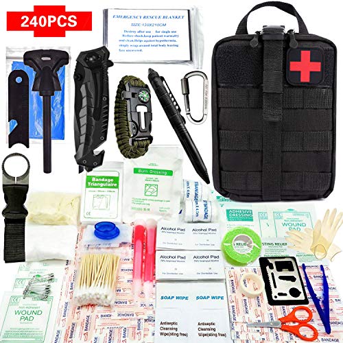 240piece Outdoor Survival Erste Hilfe Set IFAK Molle System Kompatibel Outdoor-Ausrüstung Notfall-Sets für Rettungskräfte Camping Boot Jagd Wandern Haus Auto Erdbeben und Abenteuer (Schwarz)