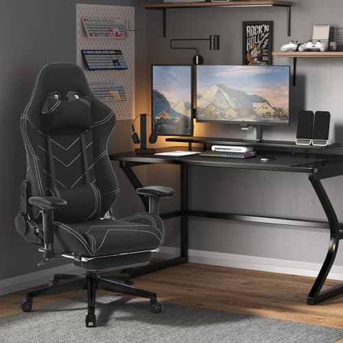 Sedia Gaming Tessuto Traspirante Sedia Ufficio Ergonomica con Poggiapiedi Schienale & Sedile Grandi per Persone di Taglia Grande Nero - Sedia gaming - Immagine 3