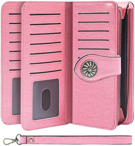 Travelambo Women's Wallet RFID Blocking Credit Card Holder Large Capacity Wristlet Leather Wallets Purse