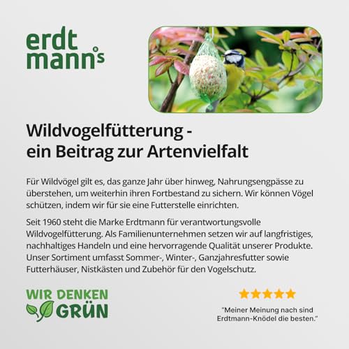 Erdtmanns 12 Mixketten für Wildvögel – je 8-teilig mit Meisenknödeln, Erdnüssen & Sonnenblumenkernen – energiereiches Vogelfutter für Garten & Balkon – Ganzjahresfutter zum Aufhängen