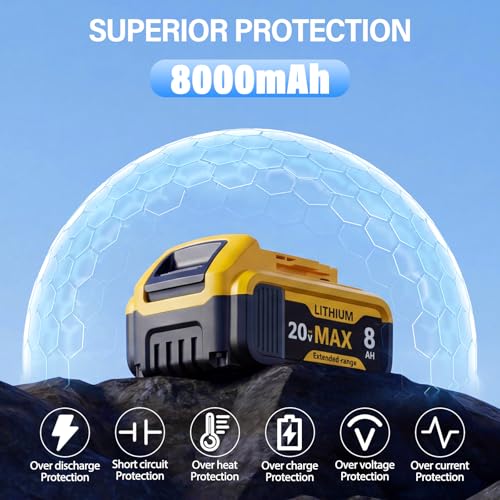2-Pack 8000mAh High-Capacity Replacement for Dewalt 20V Max Battery Compatible with DCB200 DCB201 DCB203 DCB204 DCB205 DCB206 for DeWalt 20V Cordless Power Tools with LED Indicator & Safety Protection - Image 3