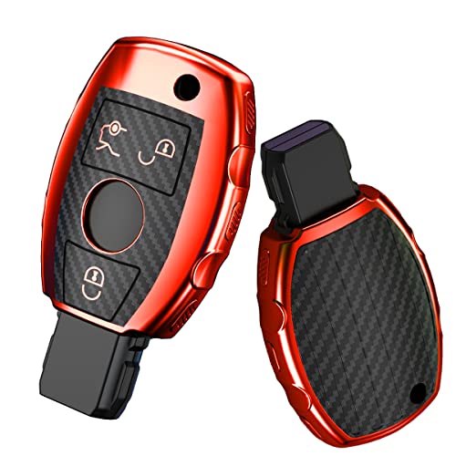 Gleamydot Coque Clé Compatible avec Etui Clef Mercedes Benz Classe A B C E CLA CLK GLA GLC Protection Clé de Voiture Accessoires (Rouge) Cover