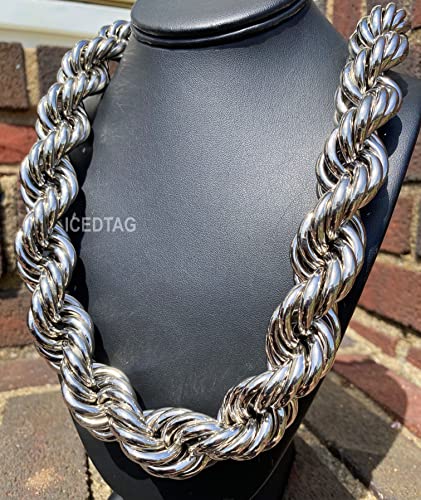 Hip Hop Rap Rapper Luxury Statement Heavy White Gold Plated Thick Hollow Dookie 25MM 36Inch Length Long Luxury Necklace Chain3