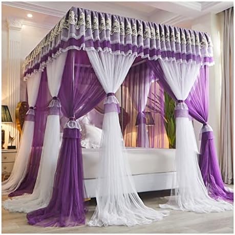 Fabric Bed Drapes Mesh Protection Canopy Shielding Netting,Bed Tents,Bed Canopy Princess Style Lace Tent, Floor-to-Ceiling Mosquito Net/Bed Curtain with Stainless Steel Bracket, Easy to Inst