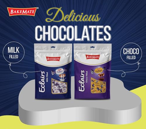 Image of BakeMate Eclairs Chocolate Pack - 83 Pieces (750g) | Chocolates for Birthday Distribution | Soft Milk Chocolates Toffee with Creamy Filling | Birthday Party Pack Chocolate | Parties & Celebrations