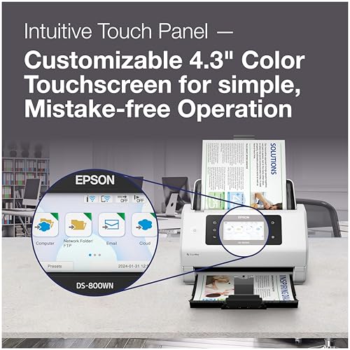 Epson DS-800WN EdgeLink Wireless Network Color Document Scanner with Duplex Scanning Computer-Free Function, 100-page Auto Doc Feeder (ADF) and 4.3" Colorful Touchscreen by Epson - Image 3