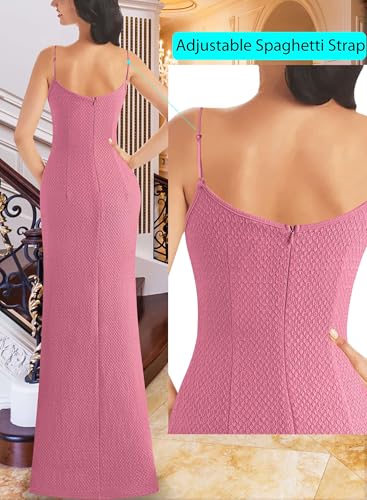 Image of VFSHOW Womens Sexy Formal Ruched Fitted High Slit Bodycon Maxi Dress Spaghetti Strap Sweetheart Cocktail Prom Evening Gown