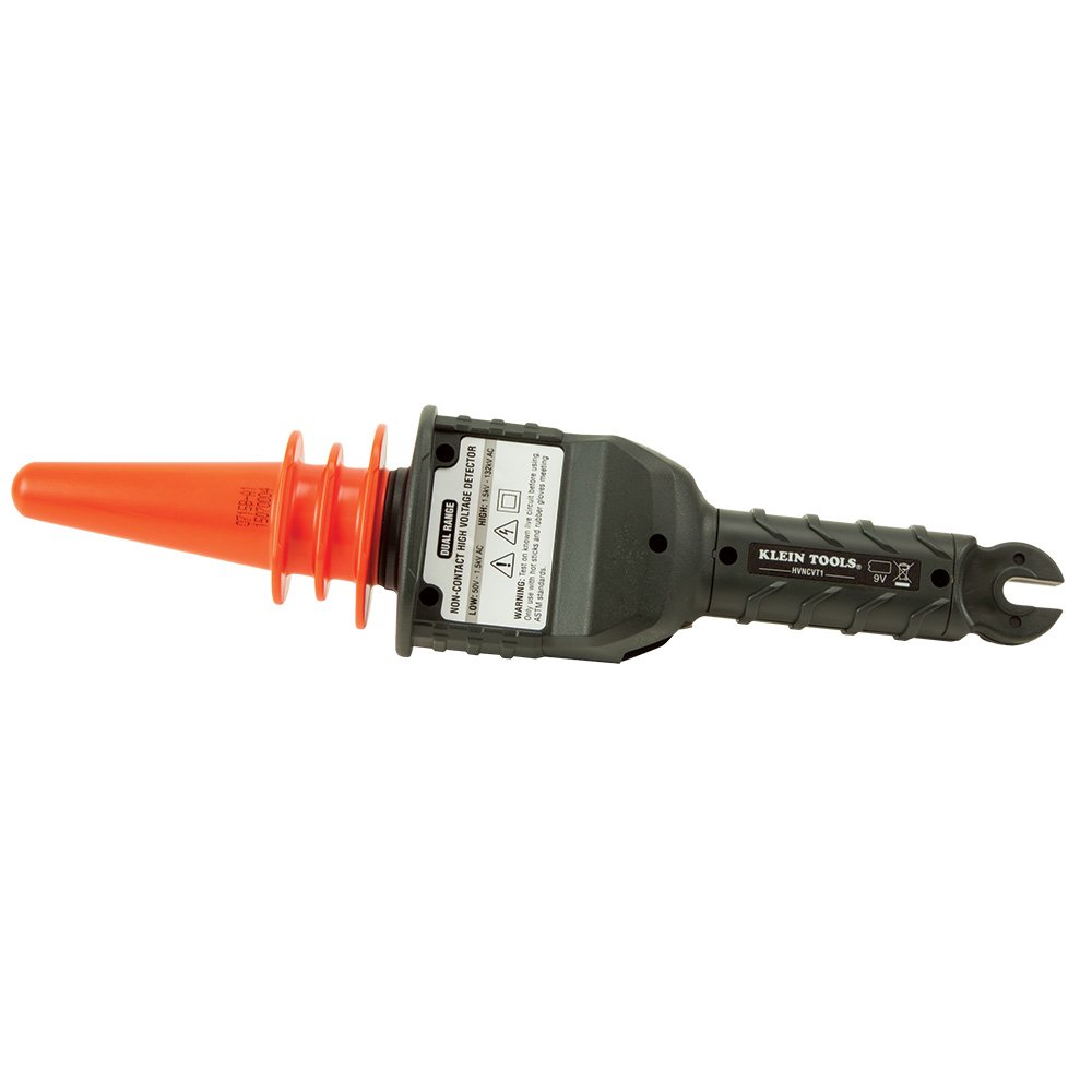 Klein Tools HVNCVT-1 Tester ad alta tensione senza contatto a doppia gamma, indicatori audio/visivi, resistente all'acqua, con custodia e batteria