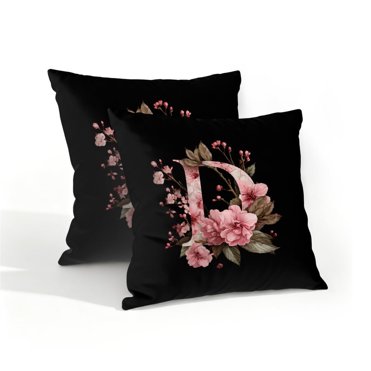 Outdoor Pillow Covers Waterproof Pillowcases 16x16in Set of 2 Pink Floral Alphabet D Decorative Throw Cushion Case for Couch Sofa Garden Patio Furniture