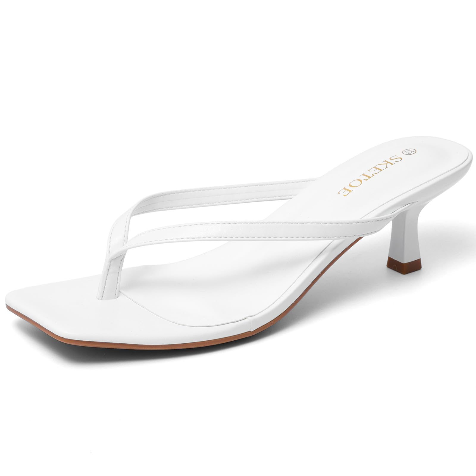 Kitten Heels for Women Square Toe Sandals Flip Flop Heels Thong Sandals Comfortable Summer 2 Inch Heels Sandals