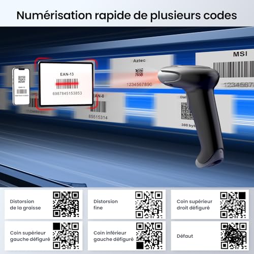 Lecteur de codes-barres sans fil Eyoyo 2.4G et USB pour PC