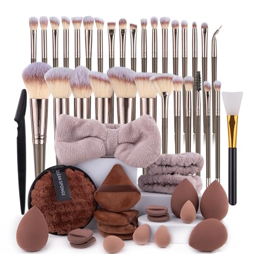 LHLXZQ Brocha de Maquillaje Profesional Avanzada, 52 Piezas Juego de Brochas de Maquillaje Profesional Avanzado para Rostro y Ojos Blush Foundation Concealer Powder#1