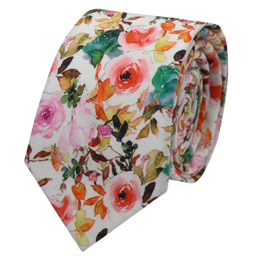 Image of Floral Ties Skinny Tie for Men, Cotton Mens Neckties for Weddings | 2.56'', floral, slim, soft and comfortable, men's neckties for casual, business, party, daily, dating