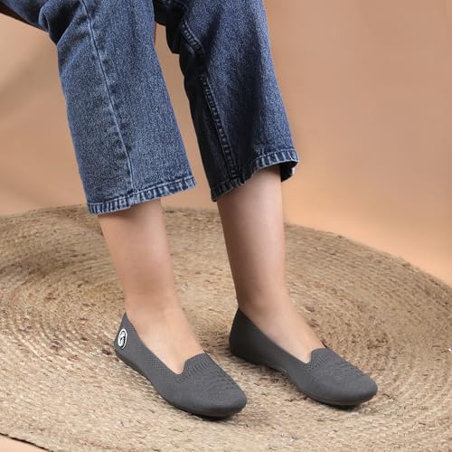 Image of Women Lightweight Knitted Ballerina Flats Slipon Dusty Mauve Comfort Fitx2